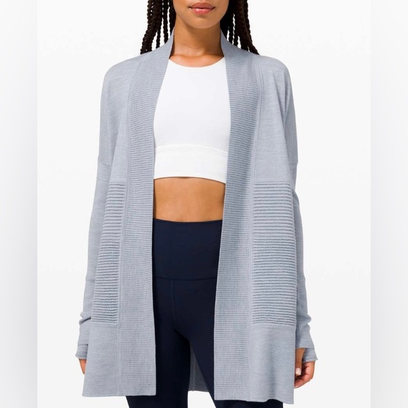 lululemon athletica Sweaters - LULULEMON sit in lotus wrap II heathered chambray merino wool size 4
